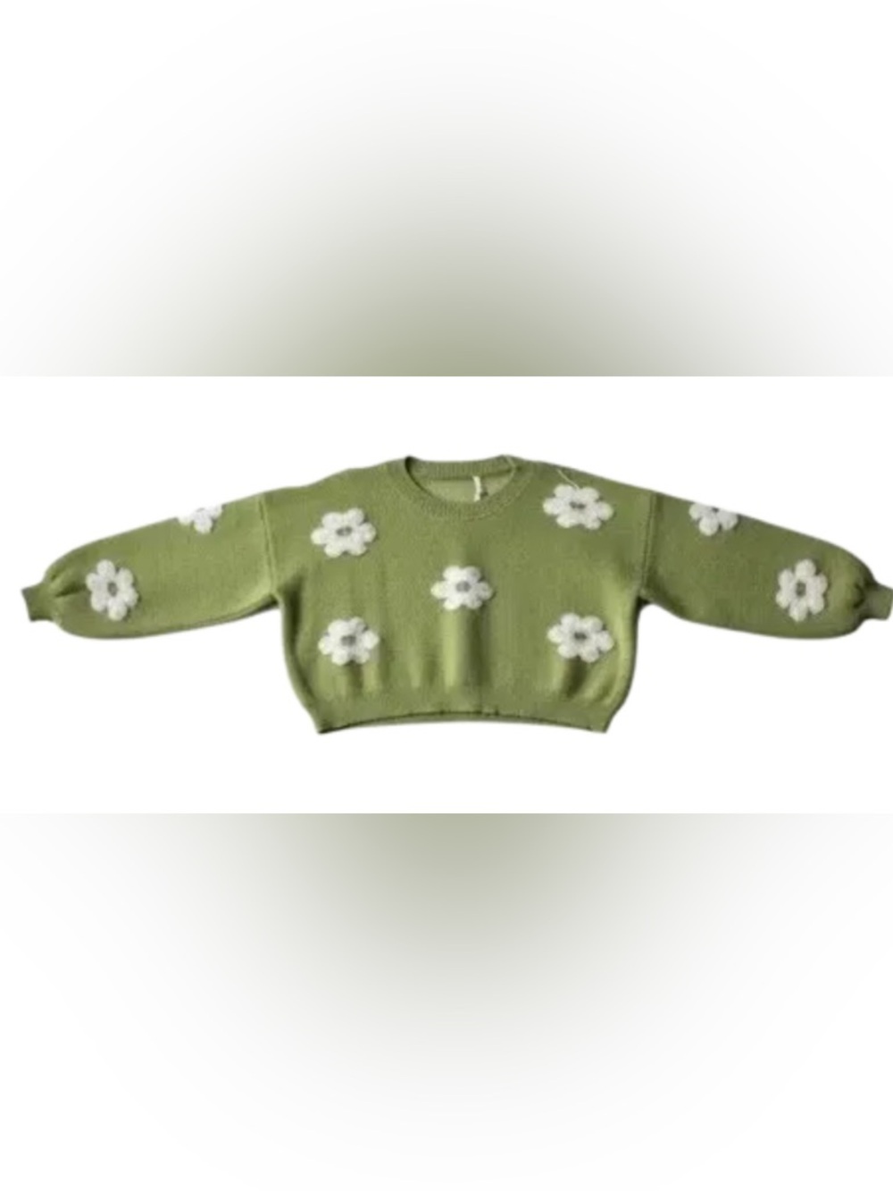 Dreamers Green Daisy Cropped Crewneck Sweater